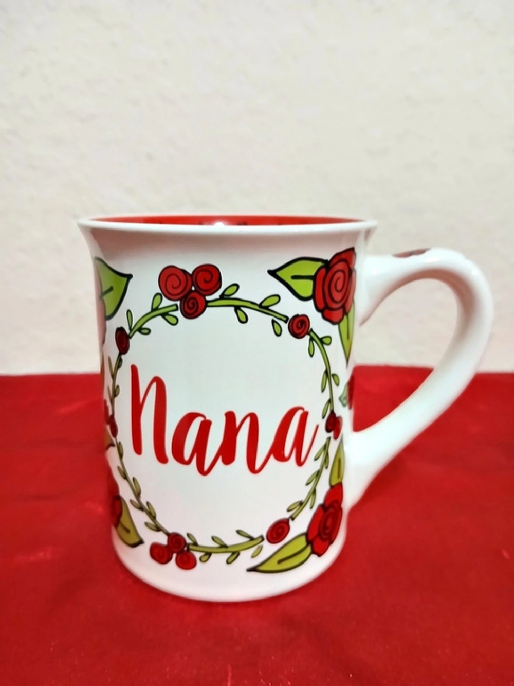 Our Name is Mud Nana Rose Mug White & Red